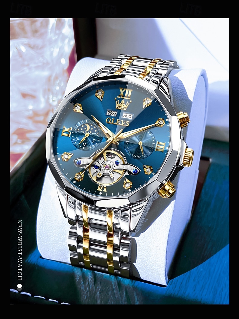 Ανδρικό ρολόι Olevs 6621, αυτόματο μηχανικό επαγγελματικό ρολόι, αδιάβροχο, φωτεινό, αέναο ημερολόγιο, φάση σελήνης, ρολόγια από ανοξείδωτο ατσάλι 2026 - $104.99 –P8