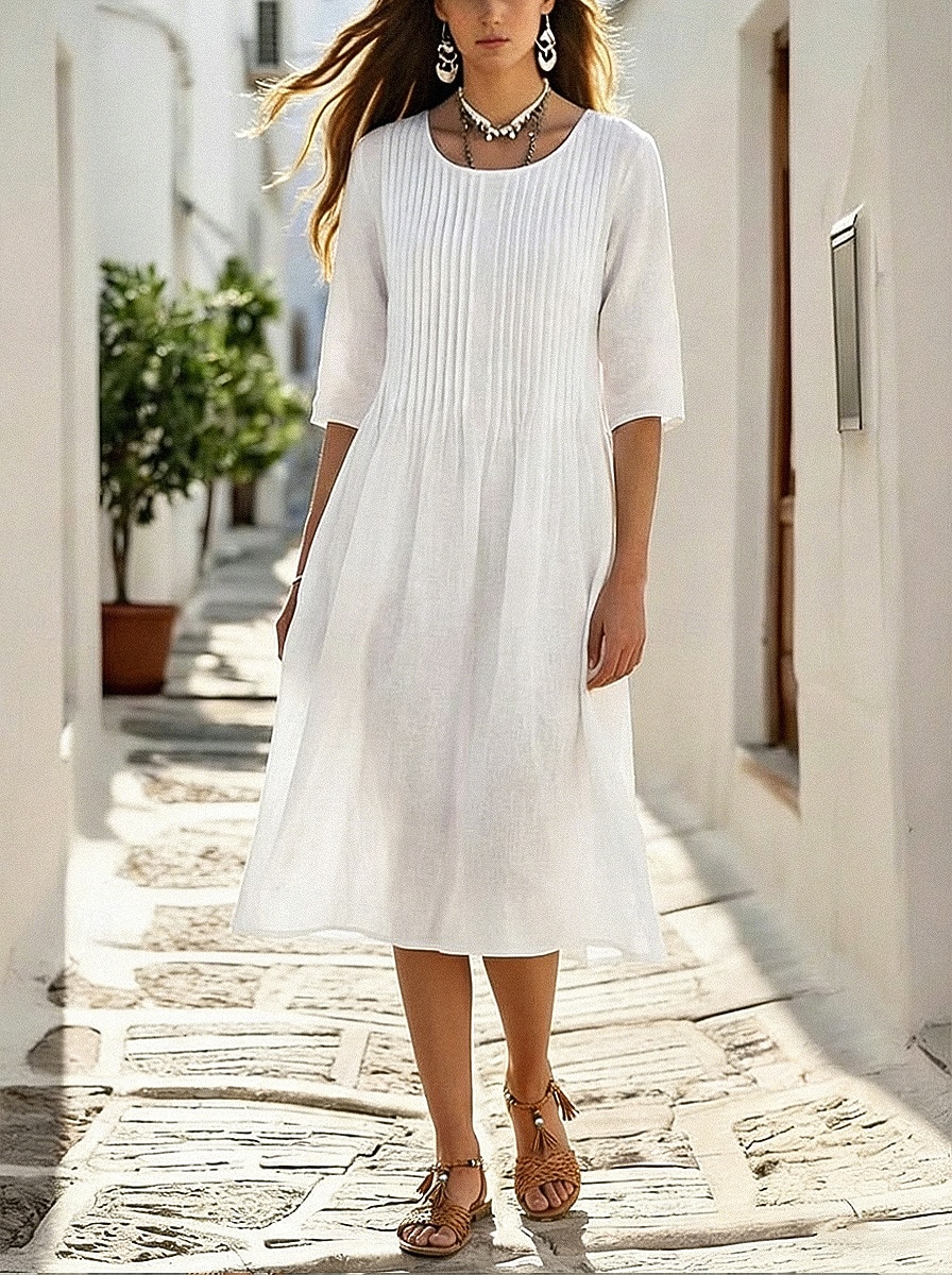 Damen Midikleid Shiftkleid Weißes Kleid Freizeitkleid Schwingkleid Basic Lässig Täglich Outdoor Lässiger Schnitt Einfach Kurzarm Rundhalsausschnitt Weiß Purpur Sommer Frühling 2026 - $33.99 –P1
