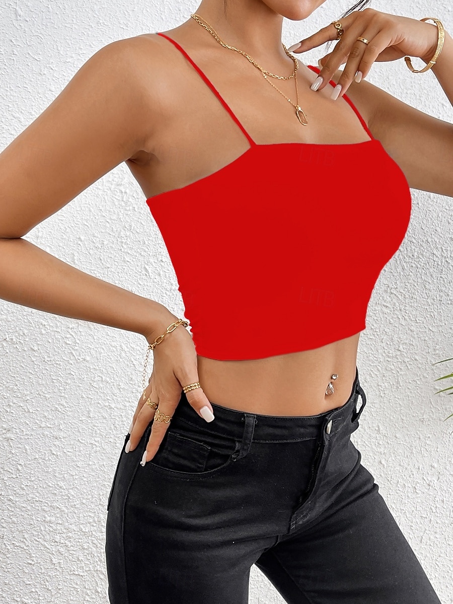 Naisten Hihaton Pusero Camisole Tank Top Tavallinen Tyylikäs Seksikäs Moderni Hihaton Nelikulmainen kaula-aukko Rajaa topit Päivittäin Pyhäpäivä Bile Musta Valkoinen Viini Rubiini Ruskea Kesä Kevät 2026 - $11.49 –P10