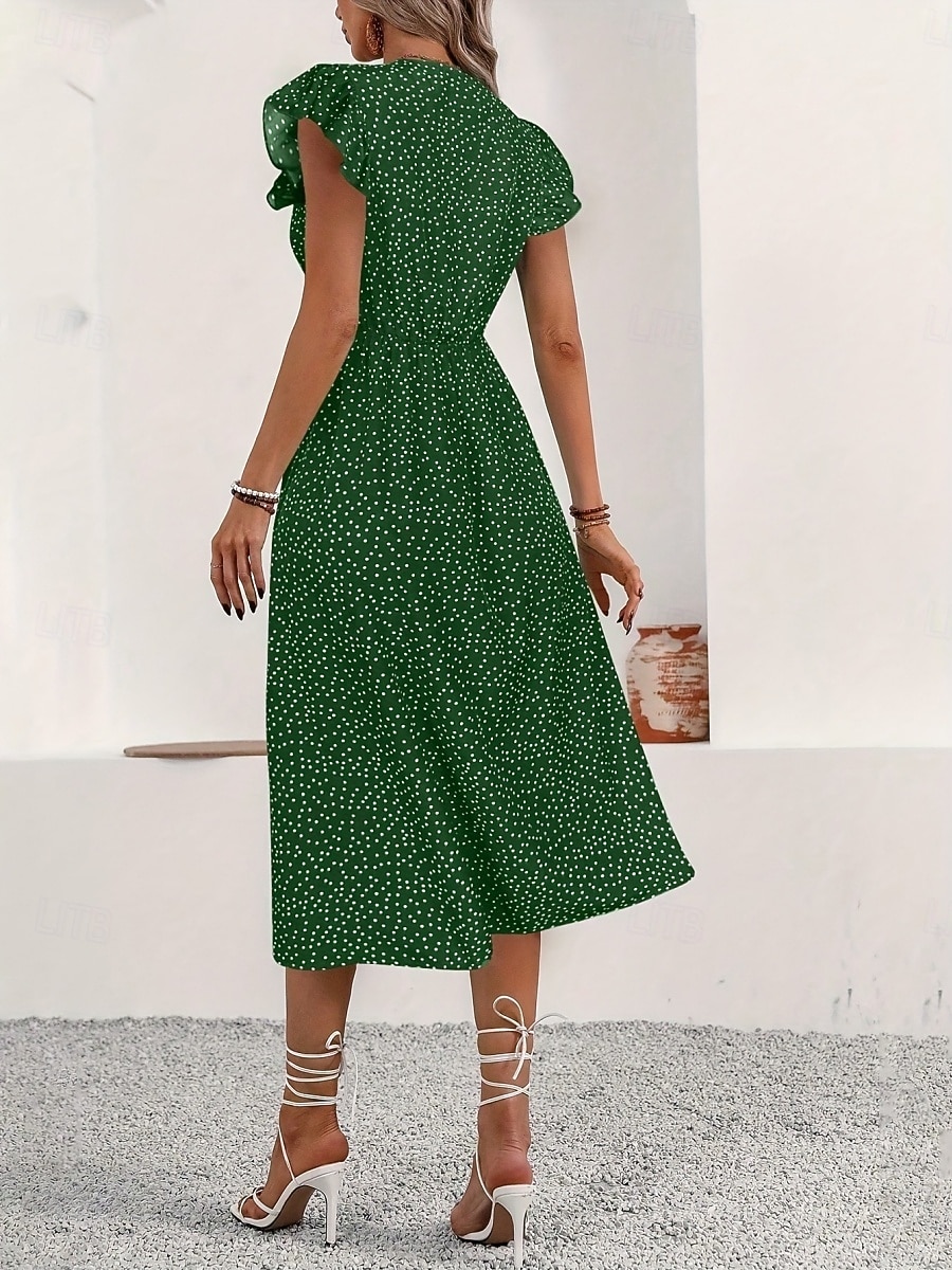 Per donna Abito Midi Abito a trapezio Vacanza Casual All'aperto Uscire Vestibilità aderente Floreale Grafico Manica Corta Scollo a V Nero Rosso Verde Estate Primavera del 2026 a $28.99 –P4