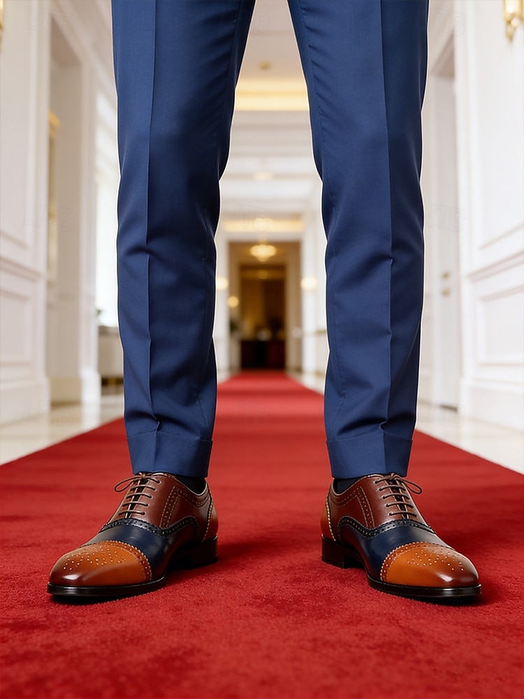 Herenschoenen van imitatieleer voor bruiloften, tweekleurig vetersluitingsdesign, perfect voor de bruidegom en zijn getuigen. 2026 - $54.99 –P3