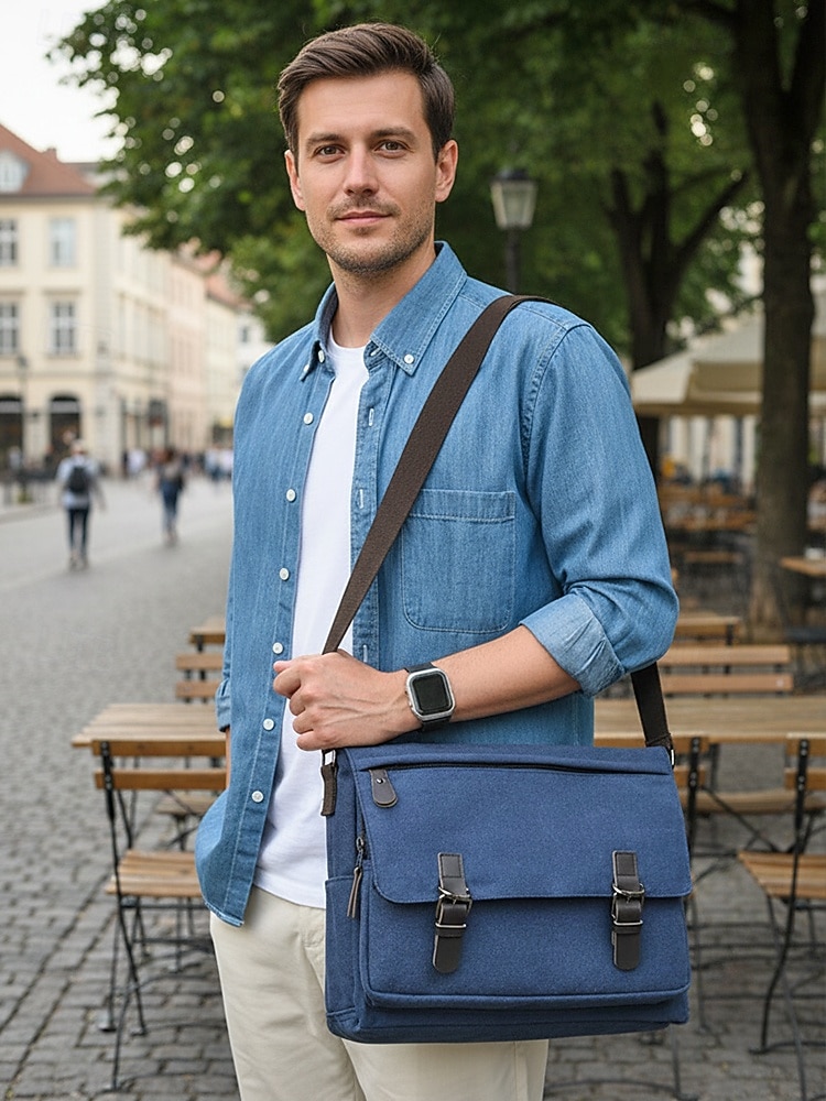 Ανδρική τσάντα ώμου από καμβά, πολύχρωμη τσάντα ώμου μεγάλης χωρητικότητας με χιαστί ώμο, casual vintage τσάντα εργασίας για φορητό υπολογιστή για καθημερινές μετακινήσεις, υπαίθριες δραστηριότητες και χρήση γραφείου 2026 - $29.99 –P3