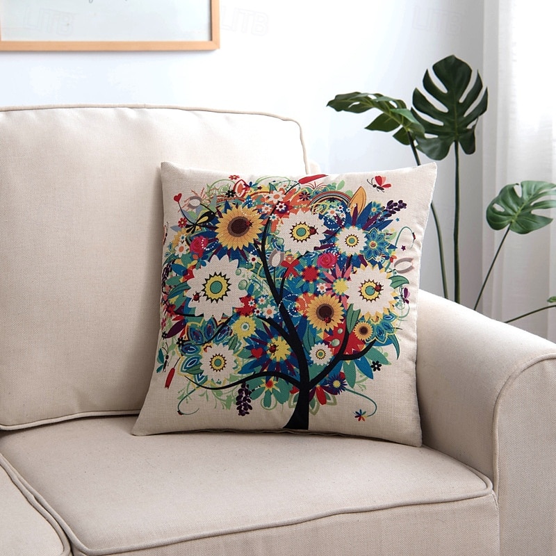 Capas de almofada de linho Four Seasons com orquídeas e a árvore da vida, um design floral vibrante e colorido para sofá e cama. de 2026 por $7.99 –P8