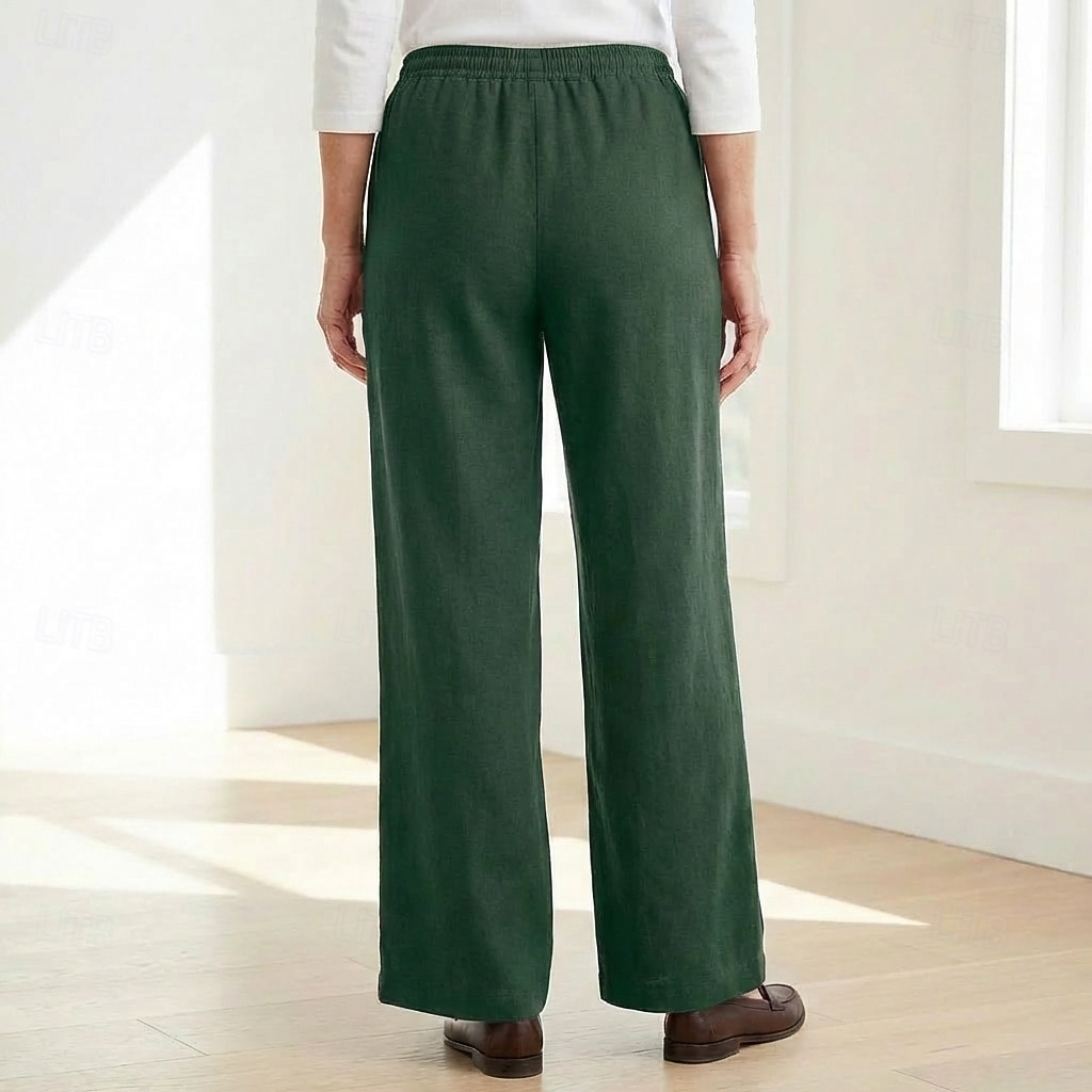 70% Linen Women's Linen Pants Culottes Wide Leg Wide Leg Chinos Vacation Streetwear Basic Full Length Medium Waist Plain Drawstring Pocket Comfort Inelastic Daily Outdoor claret Deep Green 2026 - $49.99 –P8