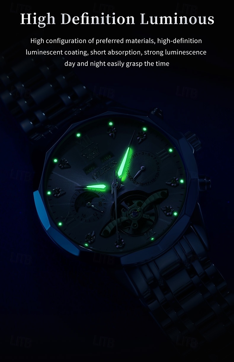 Ανδρικό ρολόι Olevs 6621, αυτόματο μηχανικό επαγγελματικό ρολόι, αδιάβροχο, φωτεινό, αέναο ημερολόγιο, φάση σελήνης, ρολόγια από ανοξείδωτο ατσάλι 2026 - $104.99 –P10