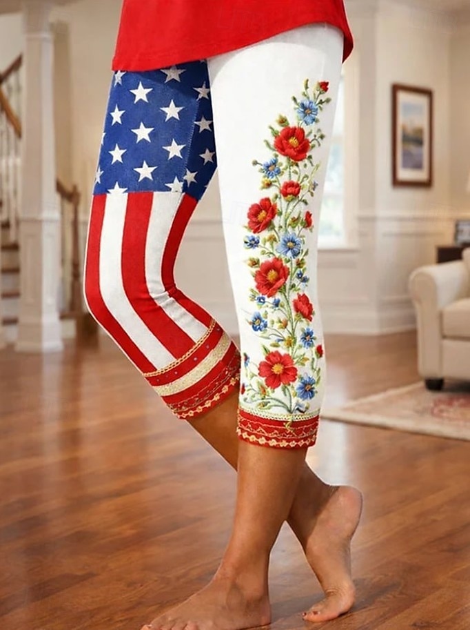 itsenäisyyspäivä patrioottinen naisten chinot legginssit loma muoti katutyylinen capri korkea vyötäröhousut amerikkalainen lippu mukavuus pehmeä mukava joustava päivittäinen ulkoilma loma sininen 2026 - $21.99 –P1