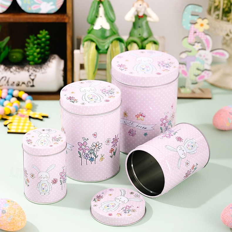 4pcs/set Easter Pink Bunny Tin Storage Bucket, Metal Rabbit Candy Gift Packaging Can, Empty Treat Container Box 2026 - $17.99 –P12