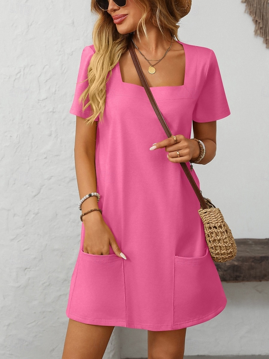 Women's Mini Dress Casual Dress Elegant Fashion Modern Outdoor Vacation Going out Regular Fit Plain Short Sleeve Square Neck Black Green Rose Red Light Blue Summer Spring 2026 - $21.99 –P10