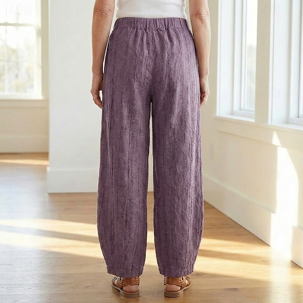 70% Linen Women's Linen Pants Chinos Summer Pants Bloomers Vacation Streetwear Basic Full Length Medium Waist Plain Pocket Elastic Waistband Comfy Inelastic Daily Outdoor Street Violet Teal Dark 2026 - $49.99 –P6