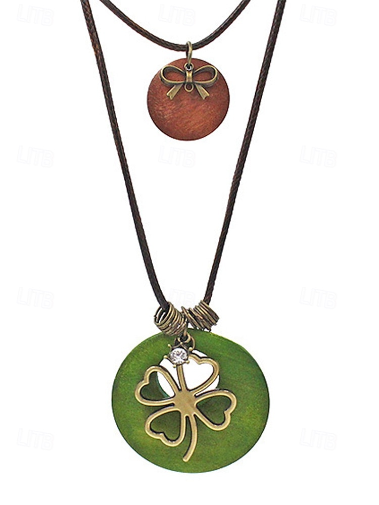 Women's St. Patrick's Day Green Shamrock Necklace in Wood and Alloy, Festive Multi-Color Irish Accessories for Women, Perfect for Holiday Parties and Parades. 2026 - $11.99 –P6