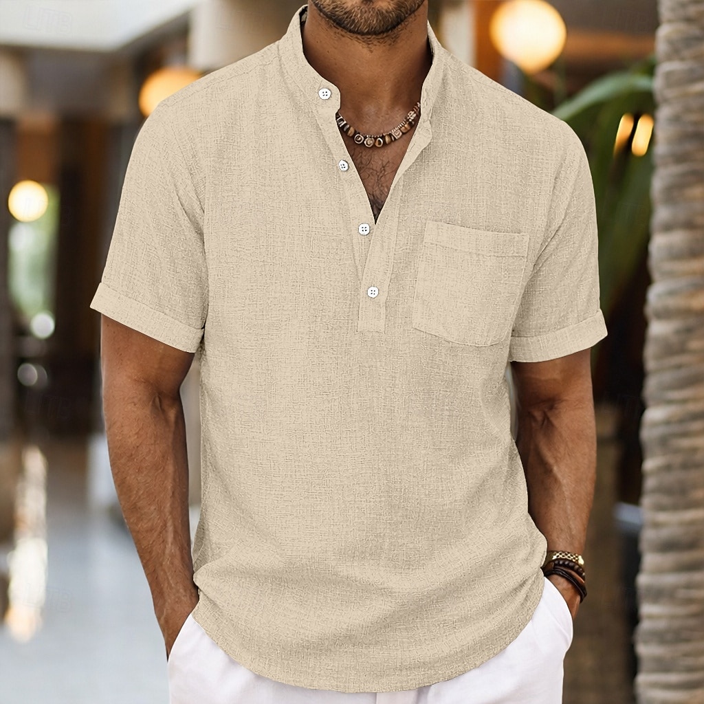 Ανδρικά Πουκάμισο Πουκάμισο λινό Πουκάμισο Popover Καλοκαιρινό πουκάμισο Πουκάμισο παραλίας Σκέτο Causal Καθημερινά Μαύρο Λευκό Ουρανί Γκρίζο Κοντομάνικο Όρθιος Γιακάς Καλοκαίρι Ανοιξη καλοκαίρι Ρούχα 2026 - $21.99 –P12