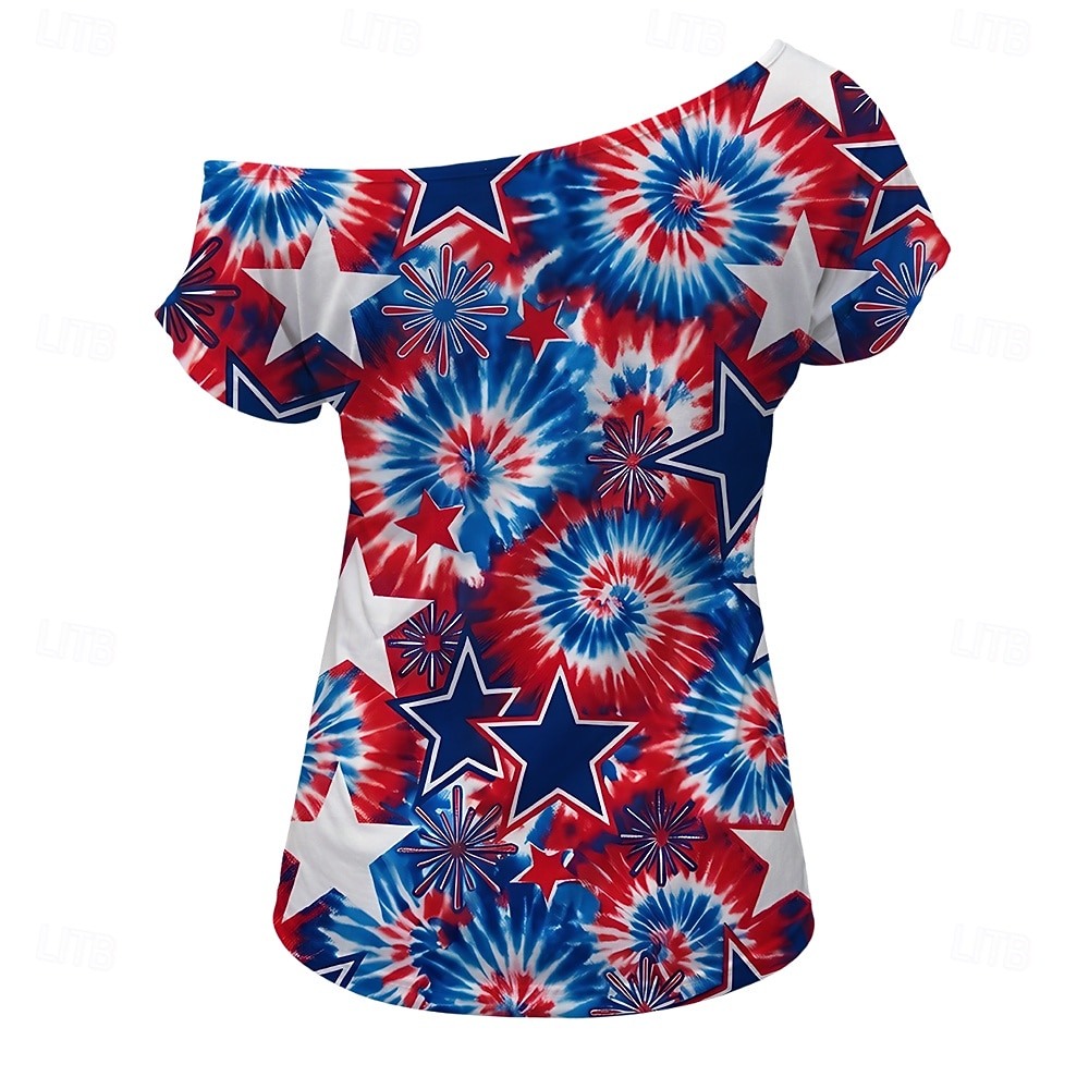 250º Aniversário EUA Retro Vintage Anos 80 Japonesa/Curta Assimétrico Mangas curtas Fantasia Mulheres 4 de julho Dia da Independência Adulto Camiseta de 2026 por $18.99 –P4