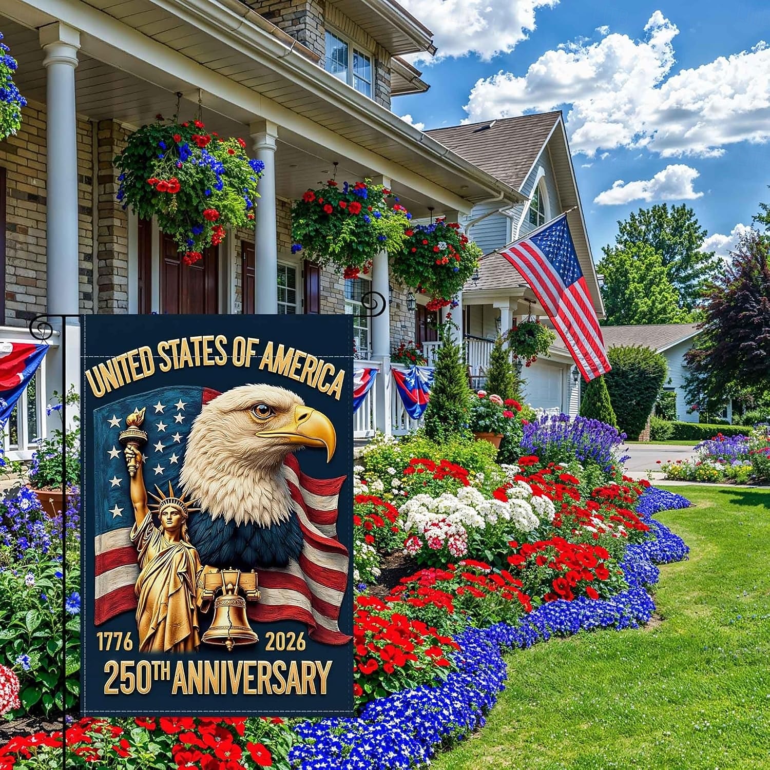 USA 250. évfordulós amerikai zászló, 250. évfordulós amerikai emlékzászló, hazafias árujelző udvari dekorációhoz 2026 - $11.49 –P3