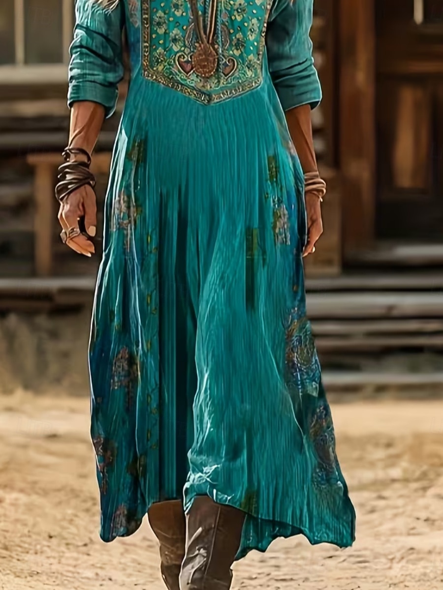 Damskie Sukienka midi Sukienka Boho Zabytkowa sukienka Codzienne sukienki Moda Klasyczny Nowoczesny Codzienny Na zewnątrz Urlop Regularny Kwiaty Długi rękaw W serek Niebieski Czerwony Granatowy 2026 - $37.99 –P3