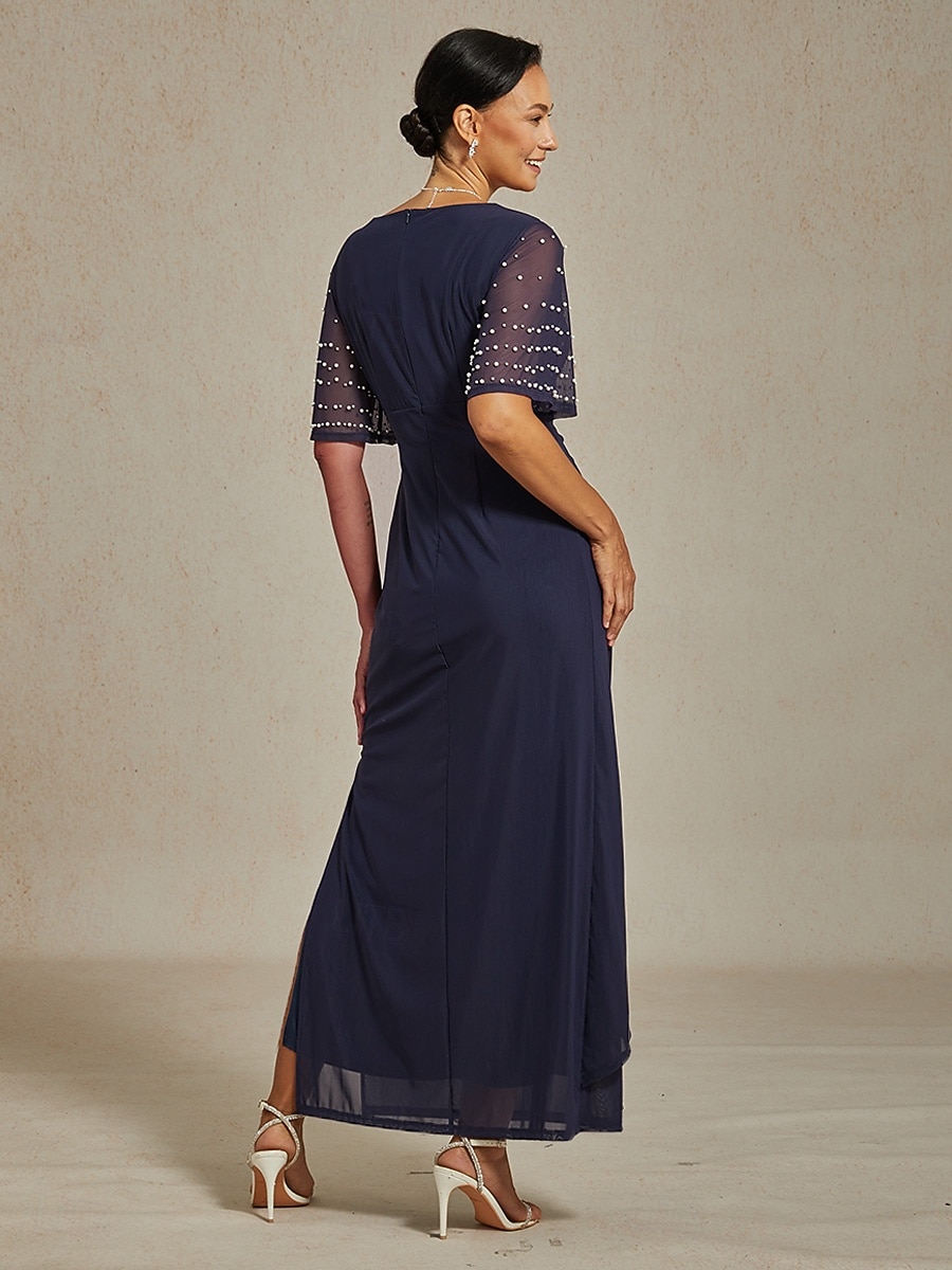 Naisten Maksimekko Kotelomekko Tyylikäs Yhtenäinen väri Lyhythihainen V kaula-aukko Laivaston sininen 2026 - $166.99 –P2