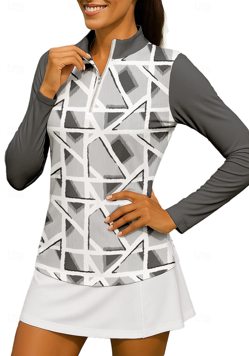 Damen Geometrisch Shirt Sporthemd Golf-Poloshirt Tennis Shirt Langarm Reißverschluss Blumen UPF50+ UV-beständig Hohe Elastizität Feuchtigkeitsableitend Atmungsaktiv Tennis Golfspiel Pickleball 2026 - $25.99 –P9