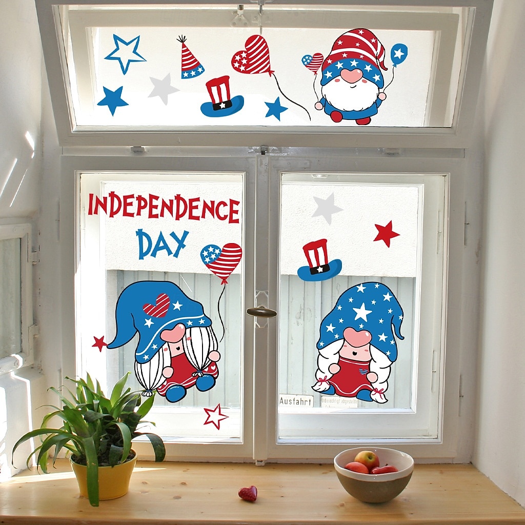 Calcomanías de pared del Día de la Independencia del 4 de julio, pegatinas de pared de gnomos patrióticos con estrellas y rayas, decoración despegable en rojo, blanco y azul para el hogar, el aula, la 2026 - $12.99 –P3