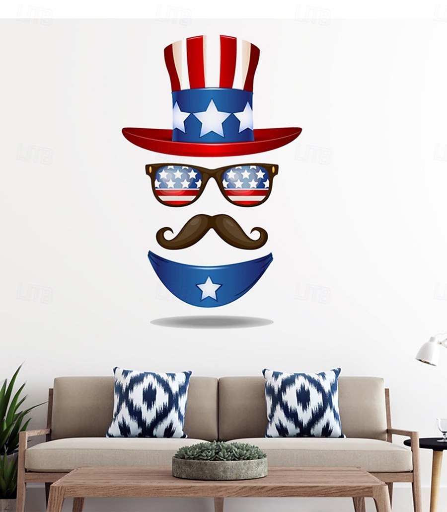 2-pakning med patriotisk dørklistremerke til uavhengighetsdagen 4. juli, veggklistremerker med onkel Sam-hatt, solbriller og bart, rød, hvit og blå, selvklebende dekor til hjemmekontor, 2026 - $16.99 –P3
