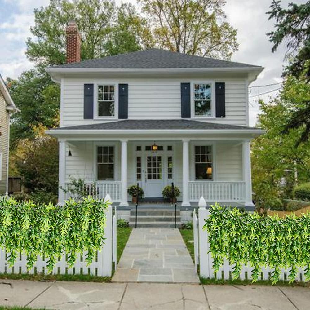 4 ks umělých závěsných rostlin, umělé bambusové listy, rostliny, umělé závěsné rostliny na terasu, verandu, venkovní rostliny, dekorace 2026 - $24.99 –P7