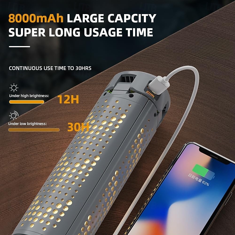 Аккумуляторный кемпинговый и рабочий фонарь на 8000 мАч с регулируемой подставкой, длина 1 метр, мощность 3000 люмен, беспроводной рабочий фонарь с 3 регулируемыми головками, диммируемый аварийный 2026 - $82.99 –P3