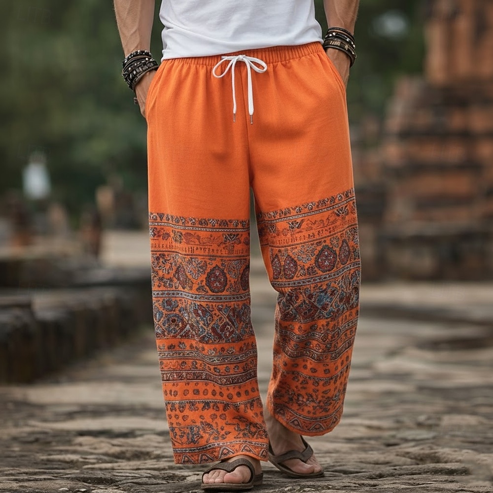 Men's Floral Print Ethnic Trousers Baggy Pants Casual Pants Mid Waist Boho Vintage Retro Home Outdoor Vacation Elastic Drawstring Waist Linen-Like Pants with Pockets Summer Spring 3D Print Blue Wine 2026 - $27.99 –P3