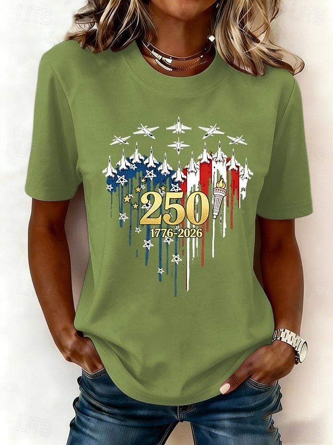 Giorno dell'Indipendenza Anniversary Americano Maglietta Patriottica da Donna Stampa Grafica Lettera Bandiera Americana Vintage Elegante Classica Manica Corta Collo Tondo Regolare Top Giornalieri Blu del 2026 a $22.99 –P4