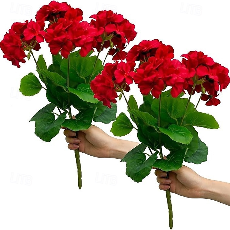 2 unidades de flores artificiais de begônia vermelha, flores de gerânio artificiais de seda, hastes florais artificiais para casamento, sala de estar, decoração de casa de 2026 por $12.49 –P1