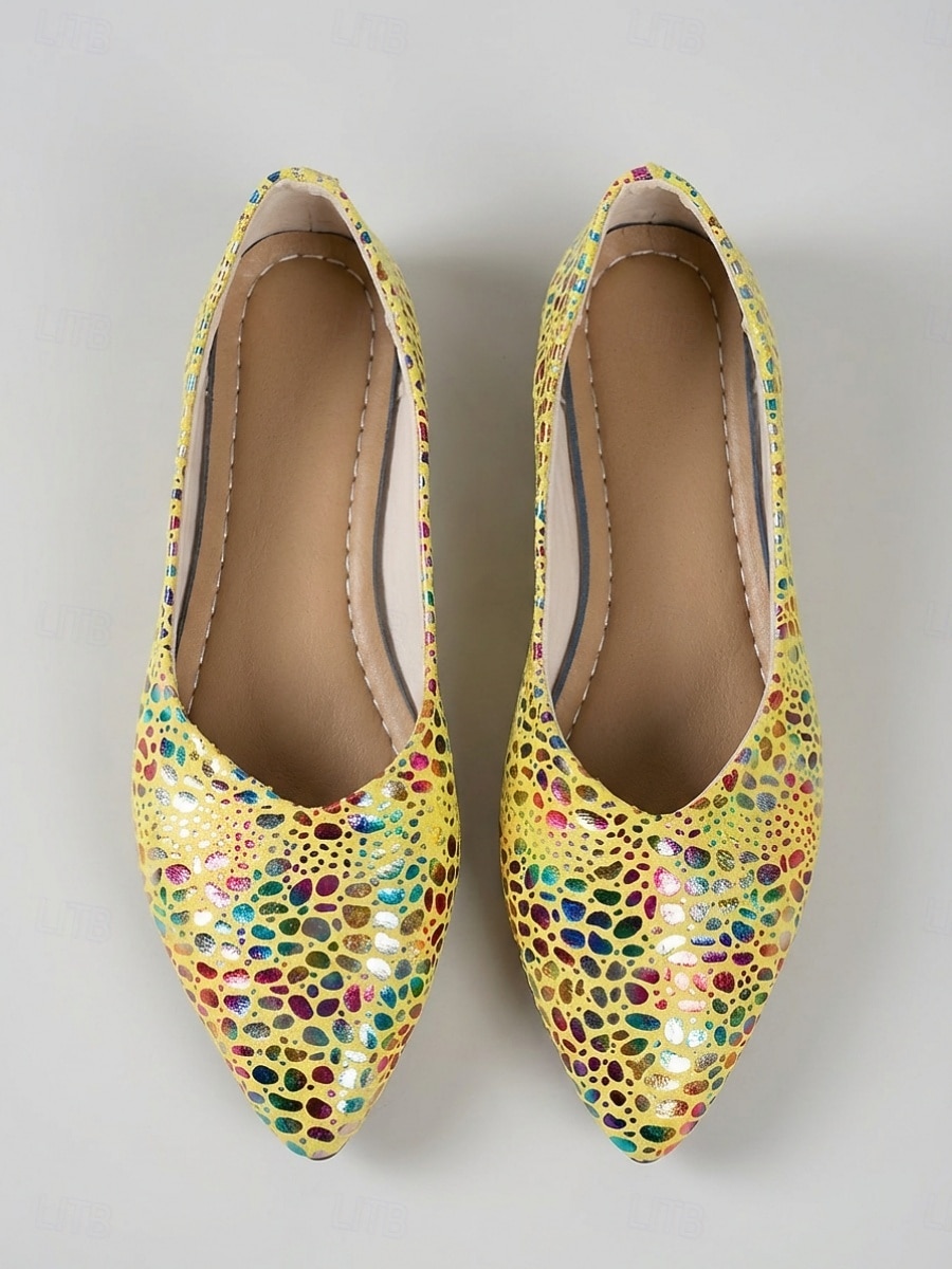 Gelbe Ballerinas mit Print für Damen – farbenfrohes Punktmuster, spitze Zehenpartie, bequemer Tragekomfort für jeden Tag, ideal für Freizeitaktivitäten, Brunch, Shoppingtouren und Reisen. 2026 - $19.99 –P1