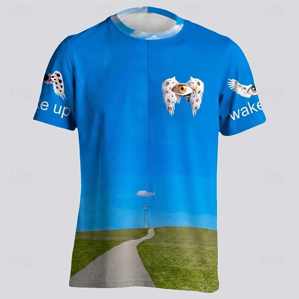 Męska koszulka Dreamcore z aniołami, gałką oczną, grafiką 3D, surrealistycznym niebem i zielonym wzgórzem, dziwaczny, estetyczny t-shirt, odzież, rozmiary S, M, L, XL, XXL, XXXL 2026 - $21.99 –P2