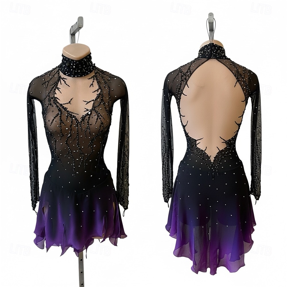 Vestido de patinaje artístico Mujer Patinaje Sobre Hielo Vestidos Violeta Retazos Espalda Abierta Alta elasticidad Entrenamiento Competición Ropa de Patinaje Clásico Cristal / Strass Manga Larga 2026 - $342.29 –P1