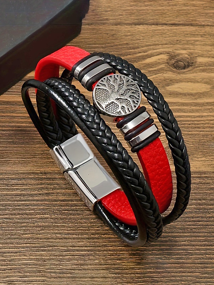 Herrarmband i flerskiktat konstläder med vikingatrender – flätat konstläderarmband i flera färger, bohemisk punkstil för strandsemester, vardagskläder och present till honom 2026 - $7.99 –P6