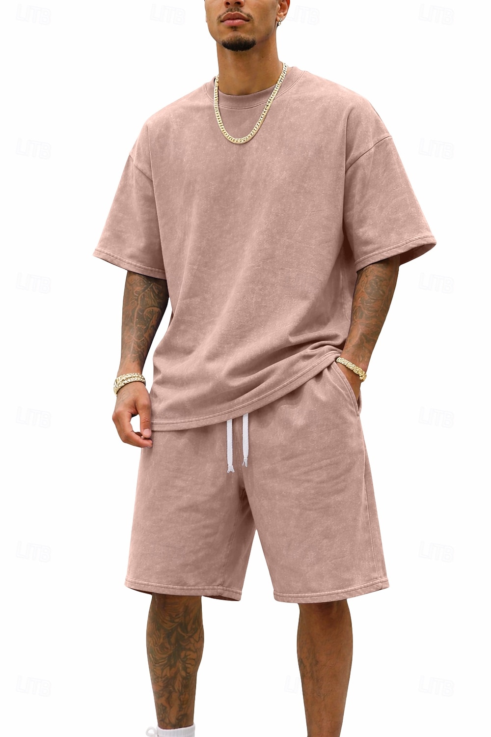 Men T-shirt Suits Tracksuit Shorts and T Shirt Set Short Sleeve Crew Neck Summer Color Block Gymnatics Casual 2 Piece Distressed Casual Vacation Daily Wear Army Green Black Gray Top Tee for Men 2026 - $35.99 –P12