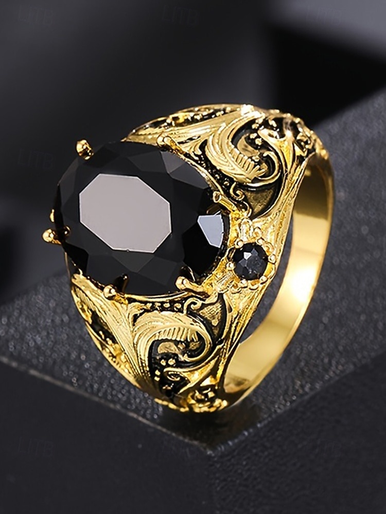 Men's Vintage Royal Court Style Ring, Alloy Material with Black Gemstone, Perfect for Weddings and Parties 2026 - $9.99 –P8