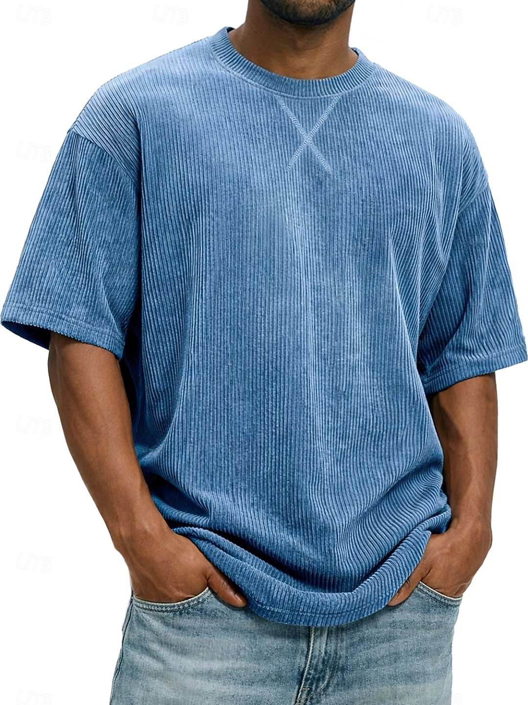 Herren T Shirt Cordhemd T-Shirt Kurzarm Rundhalsausschnitt Sommer Frühling Einfarbig Gestreift Grubenstreifen Mode Basic Weich Kord Urlaub Straße Alltagstauglich Schwarz Weiß Hellgrün Top T-Shirt für 2026 - $20.99 –P11