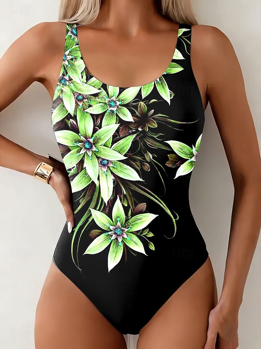 Жен. Купальники Один кусочек Брифы купальник Отпуск Мода Цветочный принт Графика Круглый вырез Без рукавов Купальники 2026 - CAD $38.53 –P5