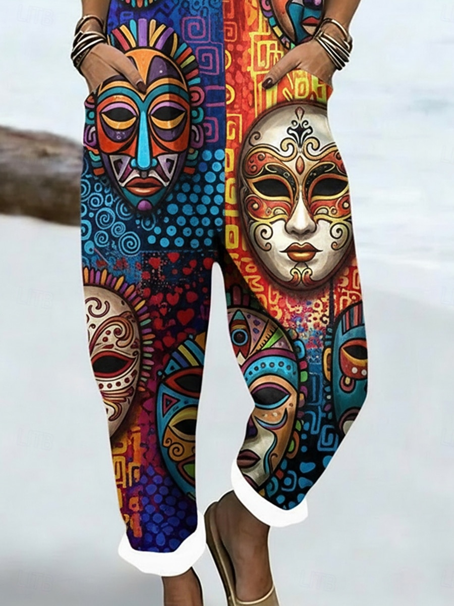 Dames Al met al Actief Grafisch Mouwloos Mouwloos Breed Been Vierkante hals Zak Afdrukken Dagelijks Vakantie Ruim Passend Marineblauw Zomer 2026 - $44.99 –P3