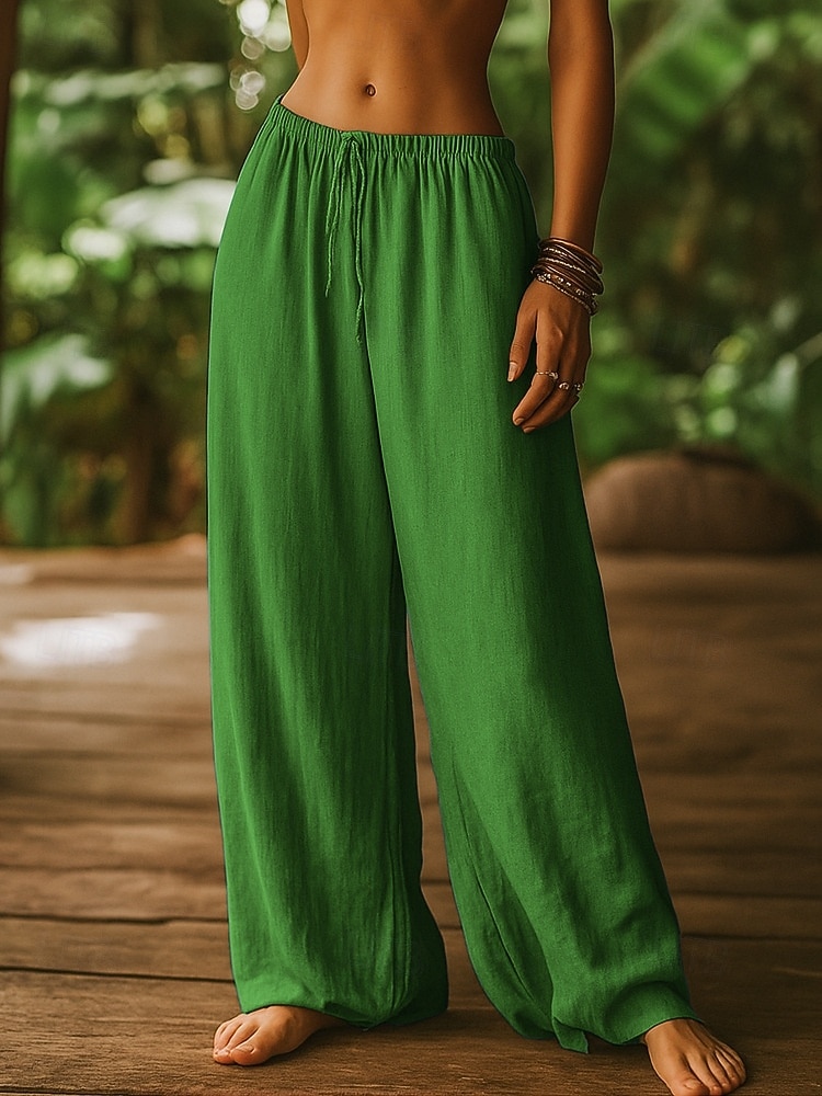 Per donna Gamba larga Chinos Pantaloni Estivi Pantaloni Vacanza Essenziale Casual Lunghezza intera Vita Alta Semplice Tasca Fascia Elastica Comodo Comodità Morbido Micro-elastico Quotidiano del 2026 a $22.99 –P7