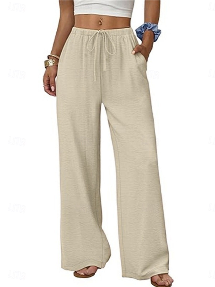 Pentru femei Pantaloni Pantaloni casual Drept Modă Șic Stradă De Bază Lungime totală Talie Înaltă Simplu Cordon Buzunar Talie elastică Comfortabil Inelastic Zilnic Vacanță Stradă Negru Bleumarin 2026 - $22.99 –P17