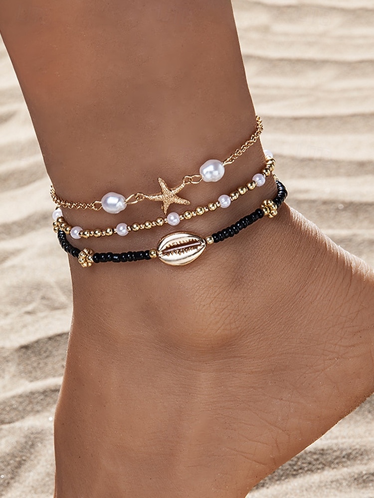 Dámské vícebarevné bohémské náramky na kotník z pryskyřice a slitiny, perleťový a mušlový design, ideální na dovolenou, běžné nošení. 2026 - $7.99 –P11