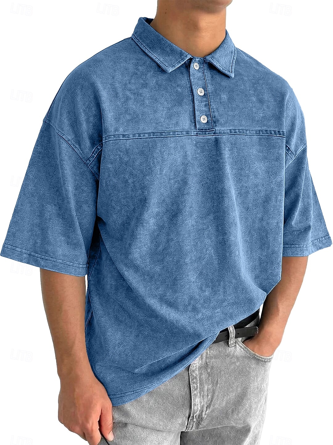 SoftFade™ Heren Zuurwas Shirt Katoen Polo Shirt Casual Zakelijk Ribbel Polo Kraag Korte Mouwen Mode Basic Effen Kleur Kleurblokken Knopen Gewassen Lente  Herfst Loose Fit Zwart Marineblauw 2026 - $31.99 –P1