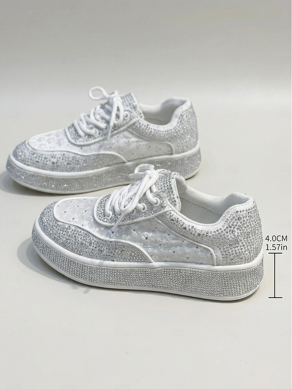 sneakers da sposa con plateau e strass argentati da donna: stile da sposa scintillante per matrimoni all'aperto in giardino del 2026 a $54.99 –P2