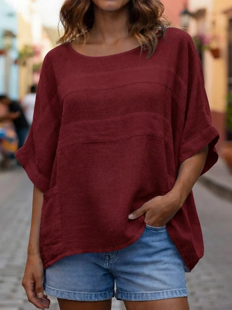 Per donna Blusa Tinta unica Elegante Casual Mezza Manica Girocollo Top Regolari Quotidiano Blu Bianco Giallo Rosso Blu marino Estate Primavera del 2026 a $27.99 –P3
