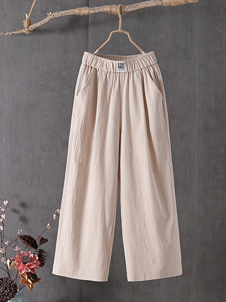 Női Pamut vászon nadrág Nadrág Alkalmi nadrág Egyenes Szabadság Divat Utcai sikk Bokáig érő Magas derék Sima Zseb Rugalmas derék Lélegzési képesség Kényelmes Nem elasztikus Napi Vakáció Utca Fekete 2026 - $9.49 –P5