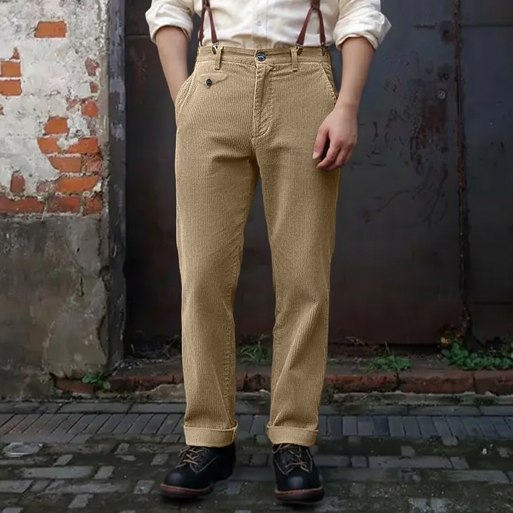 Herr Kostymbyxor Manchesterbyxor Ficka Knappar Slät Komfort Arbete Vintage Sjöblå Armégrön Microelastisk 2026 - $41.99 –P3