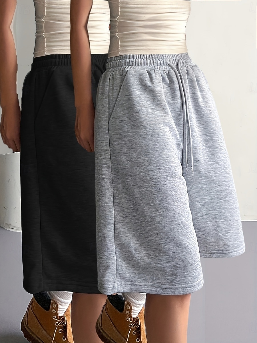 Women's Bermuda shorts Capri shorts Chinos Shorts Vacation Fashion Streetwear Knee Length High Waist Plain Drawstring Pocket Elastic Waist Comfort Breathability Comfortable Micro-elastic Stretchy 2026 - $12.99 –P1