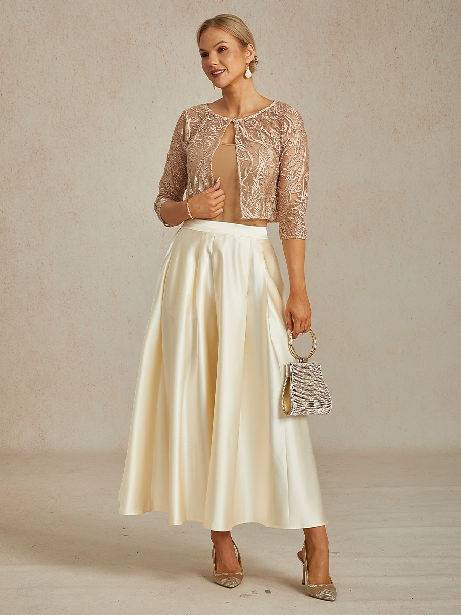 2026年 女性用 ジャケット パーティー レース フラワー カジュアル／普段着 エレガント レギュラー アウターウェア 七分袖 夏 シャンパン S  コレクション – $68.99 –P7