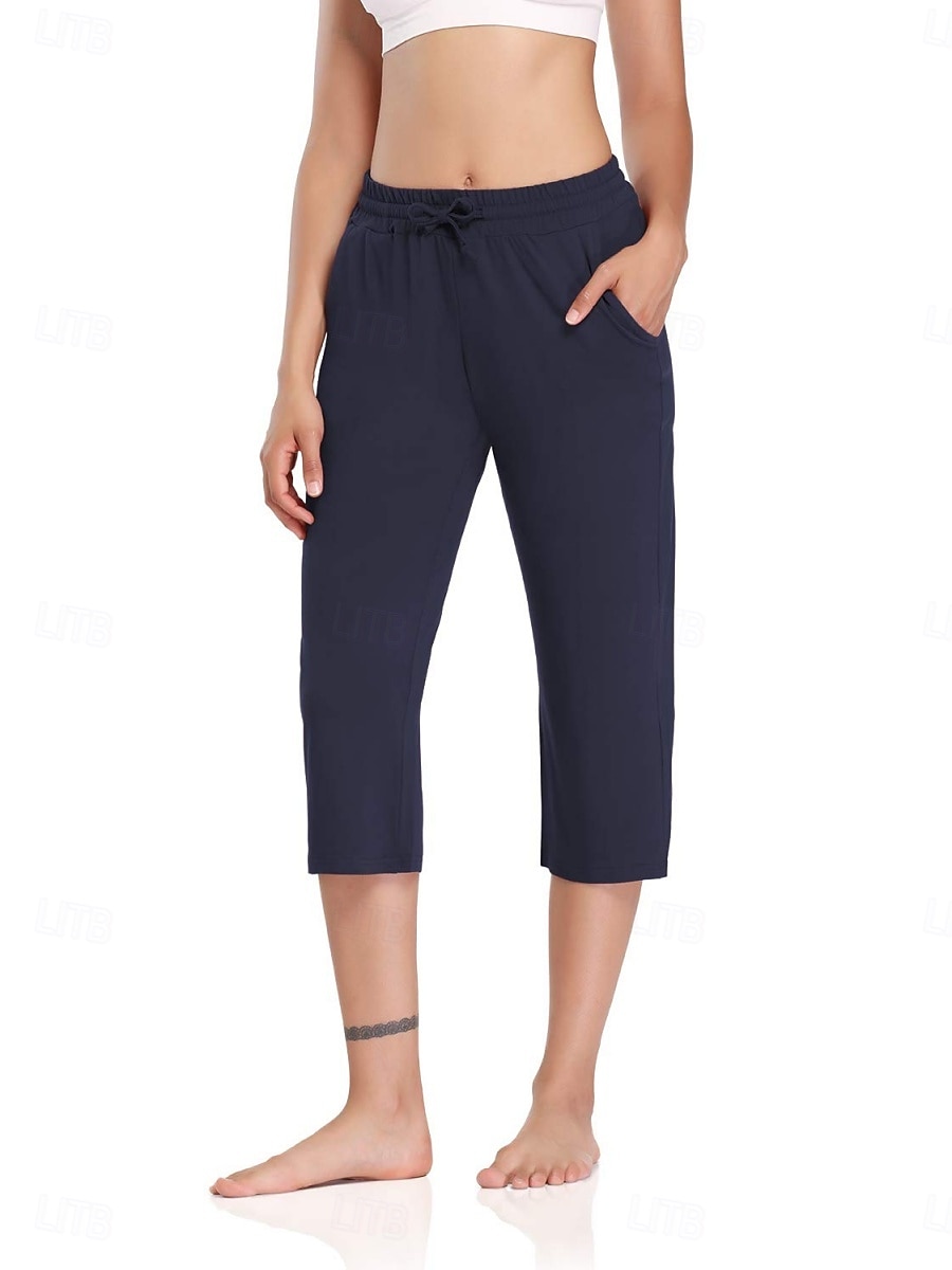 Per donna Chinos Dritto Vacanza Essenziale Casual Lunghezza al polpaccio Vita Alta Semplice Tasca Fascia Elastica Comodo Morbido Confortevole Elasticizzato All'aperto Streetwear blu navy Nero Grigio del 2026 a $22.99 –P3