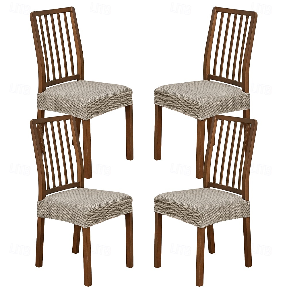 4PCS/1 Set Seat Covers For Dining Room Elastic Jacquard Stripe Plaid Design Double Elastic Stool Slipcover With Buckle And Tongue Non Slip Chair Cushion Cover Set For Home Hotel Banquet Decor 2026 - $27.99 –P3