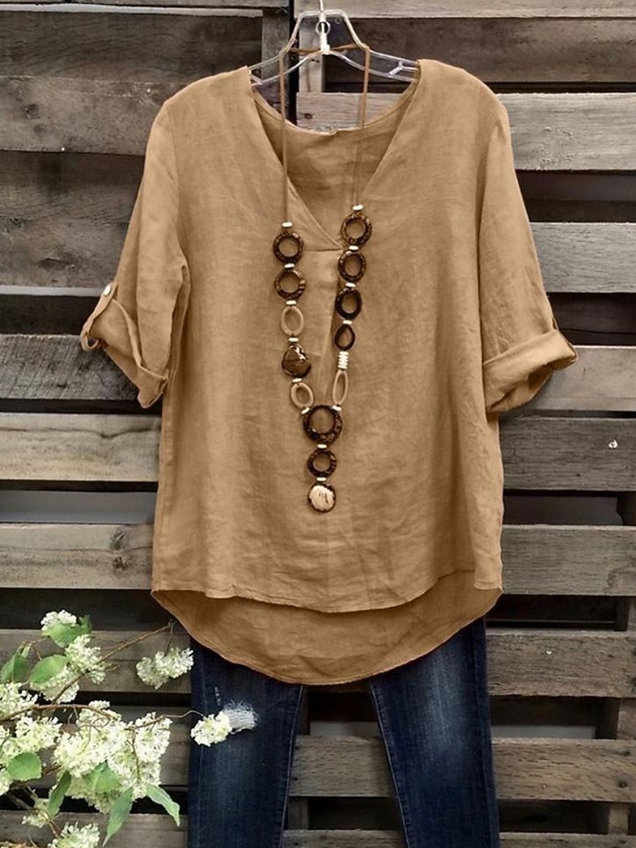 Pentru femei Bluză Cămașă din imitație de in Culoare solidă Stilat Casual Manșon Jumate Stil Nautic Topuri obișnuite Zilnic Albastru piscină Verde Deschis Roz Îmbujorat Trifoi Kaki Vară Primăvară 2026 - $22.99 –P6