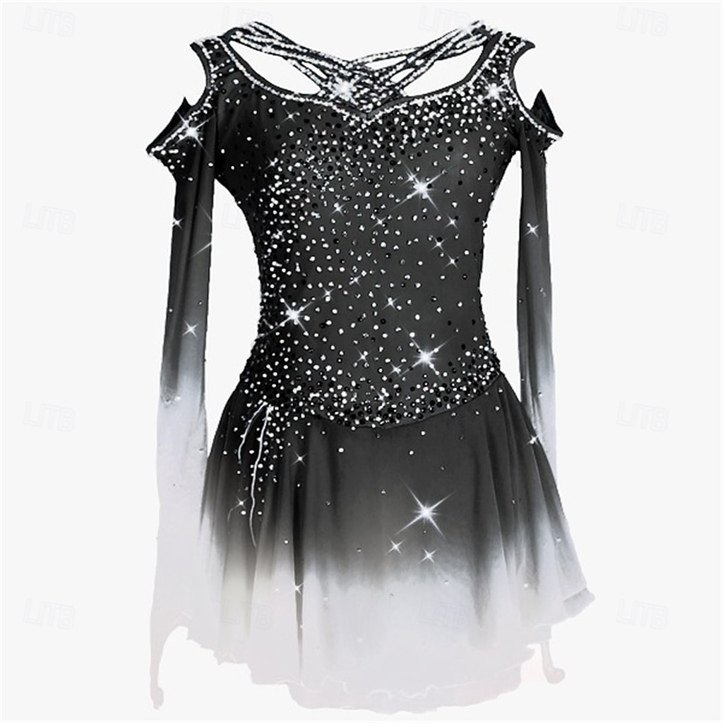 Abito da pattinaggio artistico Ragazze Pattinaggio sul ghiaccio Vestito Nero Bianco Giallo Patchwork Foro per il pollice Elasticizzato Allenamento Competizione Vestiti da pattinaggio sul ghiaccio del 2026 a $243.79 –P6